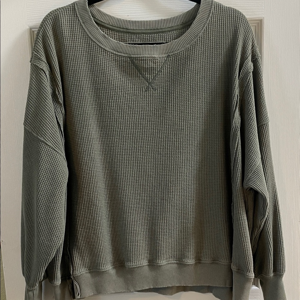 American Eagle Outfitters Olive Waffle Knit Sweater
